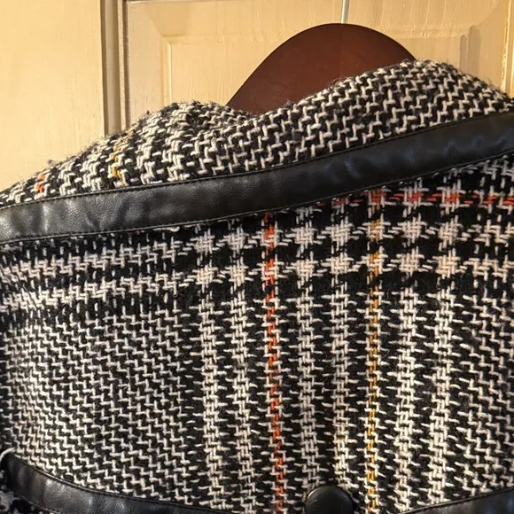 Arden B Glen Plaid Pea Coat: Leather Trim Double Breasted Office Siren - Picture 10 of 16